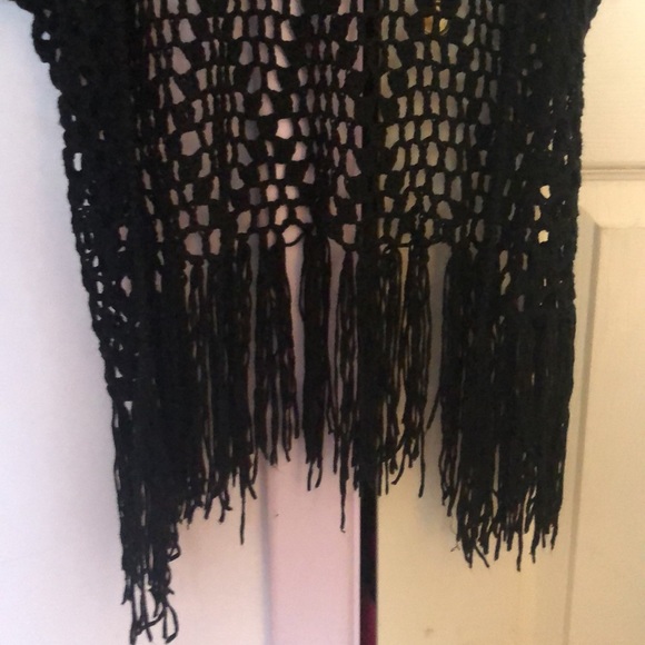 Black Fringe Short Sleeve Cardigan - Picture 5 of 7